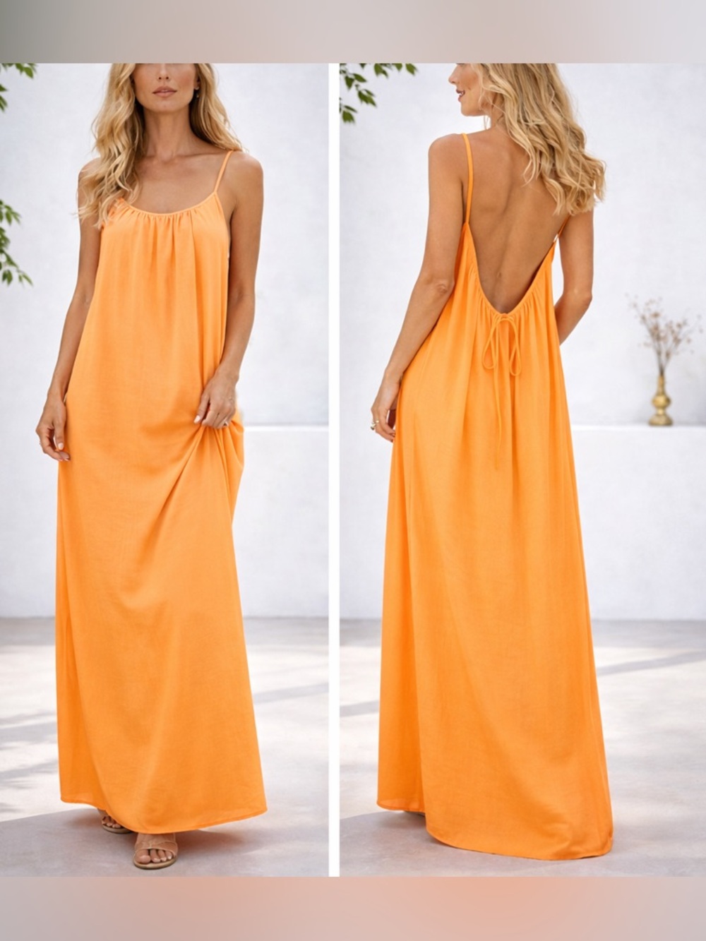 Sleeveless Open-Back Maxi Dress in Orange